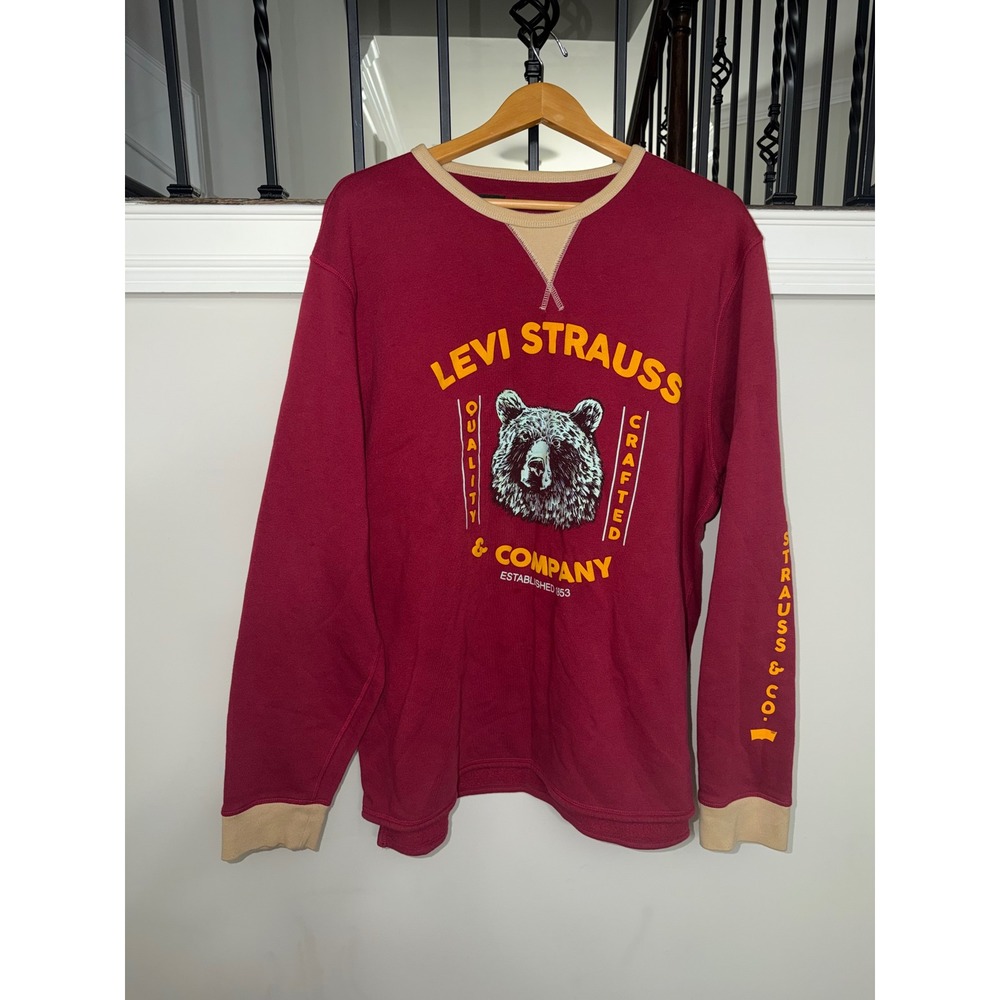 Levi Strauss Grizzly Bear Graphic Sweatshirt Mens XXL Burgundy Maroon Crewneck